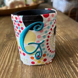 Fabric Soda/Any Can or bottle Holder embroidered G letter initial new